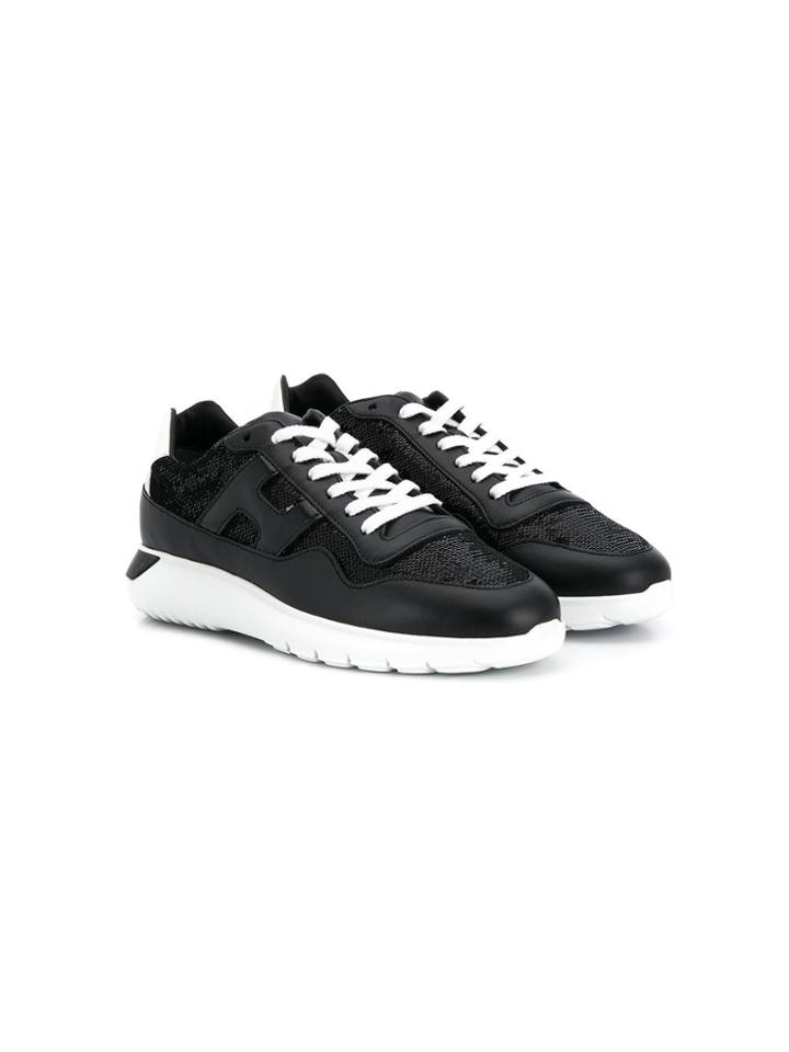 Hogan Kids Sequin Lace-up Sneakers - Black