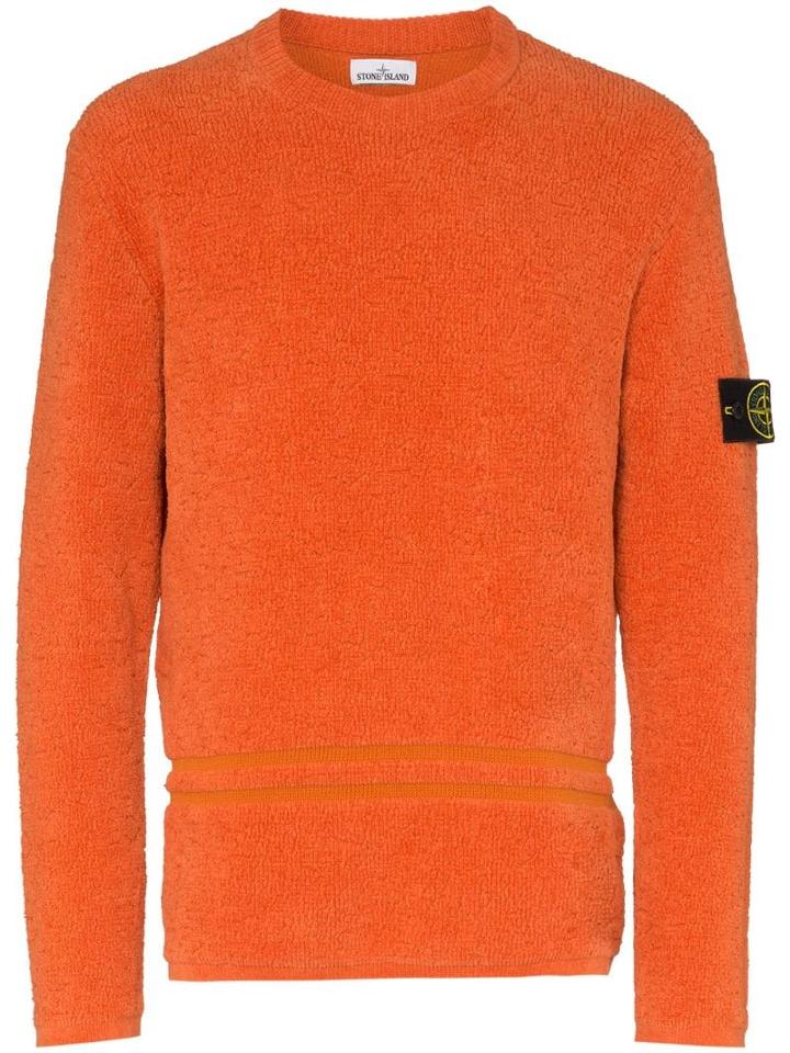 Stone Island Logo Patch Textured Jumper - Orange