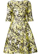 Oscar De La Renta Abstract Floral Print Dress, Women's, Size: 6, Yellow/orange, Silk
