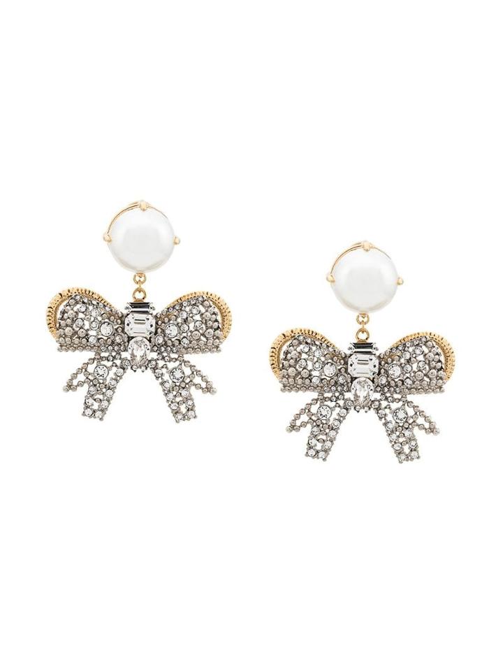 Miu Miu Pearl Bow Jewels Earrings - Silver
