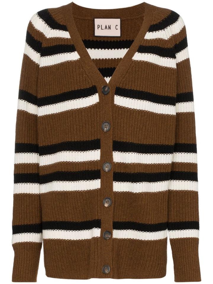 Plan C Striped Oversized Cardigan - Brown