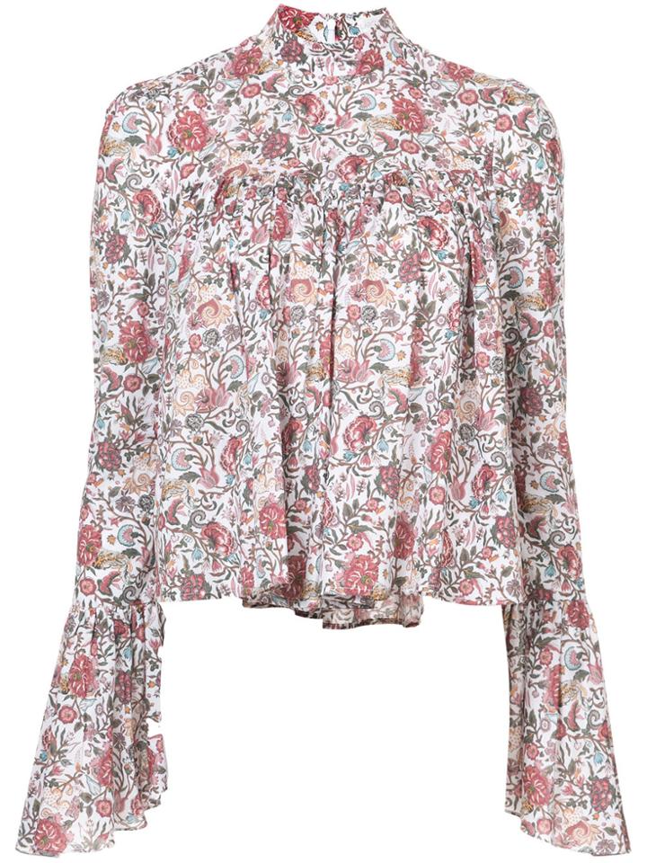Caroline Constas Floral Ruffle Sleeve Blouse - White