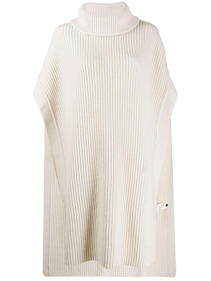 Joseph Ribbed Turtleneck Poncho Top - White