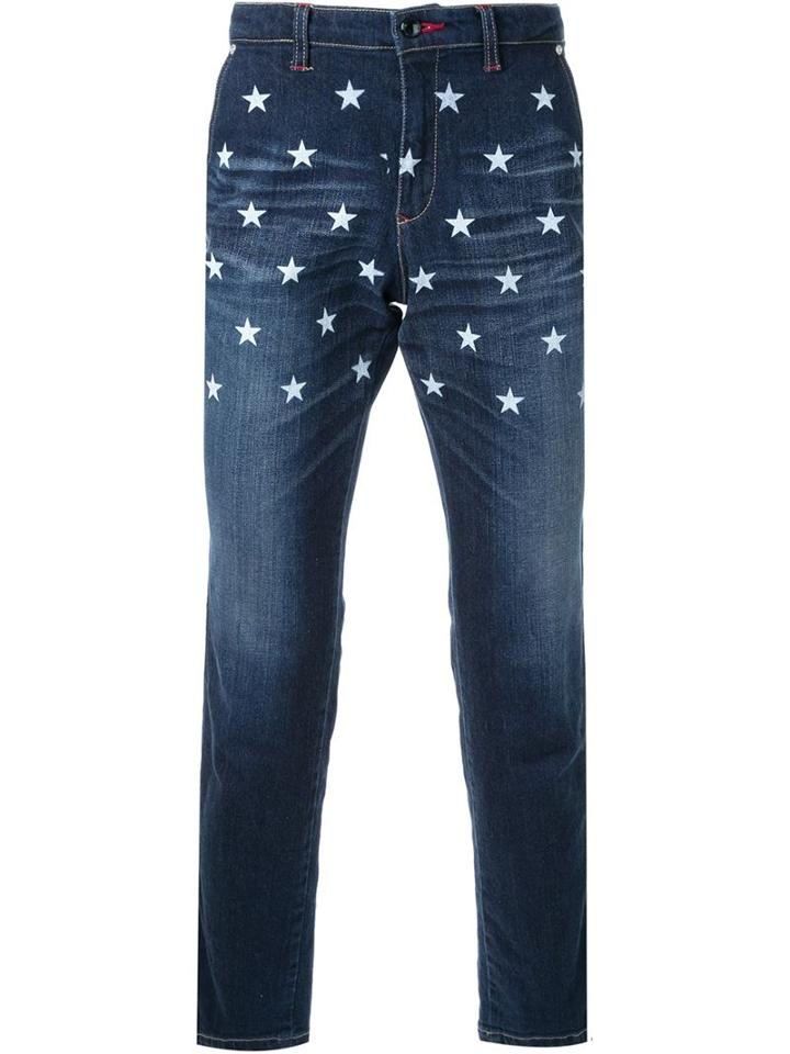 Education From Youngmachines Star Print Straight Leg Jeans, Men's, Size: 1, Blue, Cotton/polyurethane
