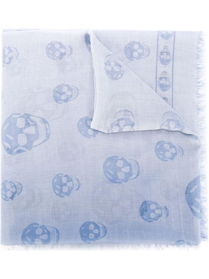 Alexander Mcqueen 'skull' Scarf, Women's, Blue, Modal/protein