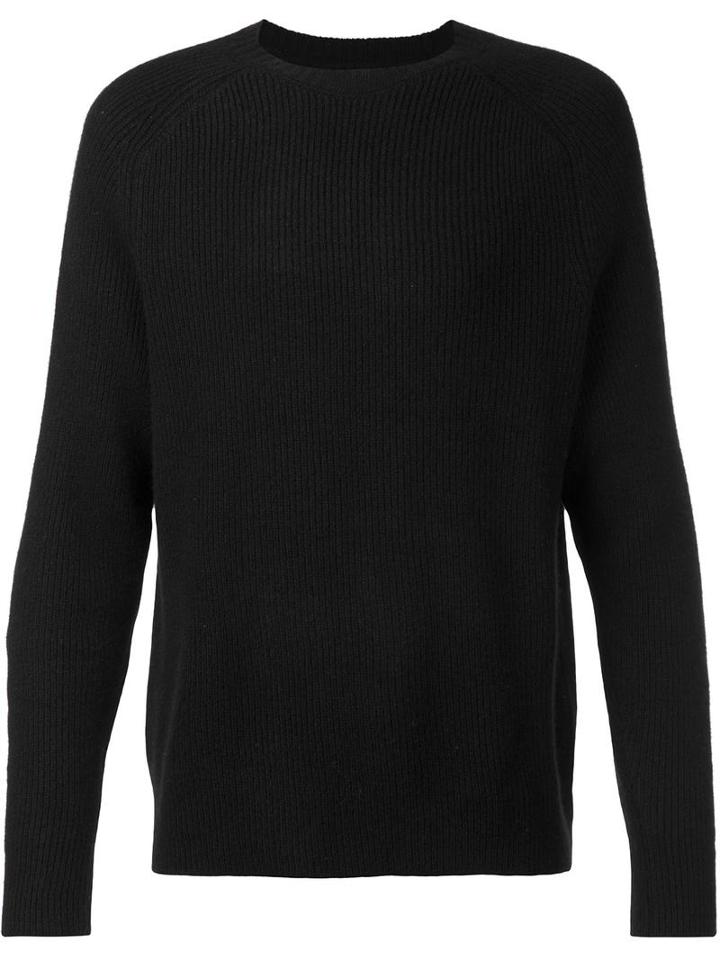 Deveaux Ribbed Crew Neck Jumper, Men's, Size: 2, Black, Cashmere