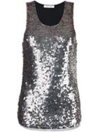 Pierre Balmain Glimmer Metallion Tank Top, Women's, Size: 40, Grey, Cotton/polyamide