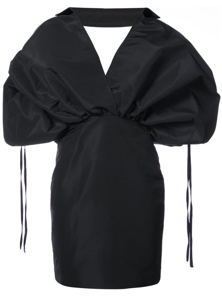 Leal Daccarett V-neck Exaggerated Gathered Dress - Black