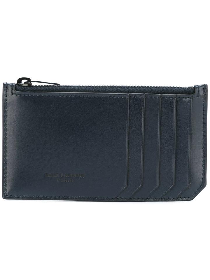 Saint Laurent 'paris 5 Fragments' Zip Pouch, Men's, Blue, Calf Leather