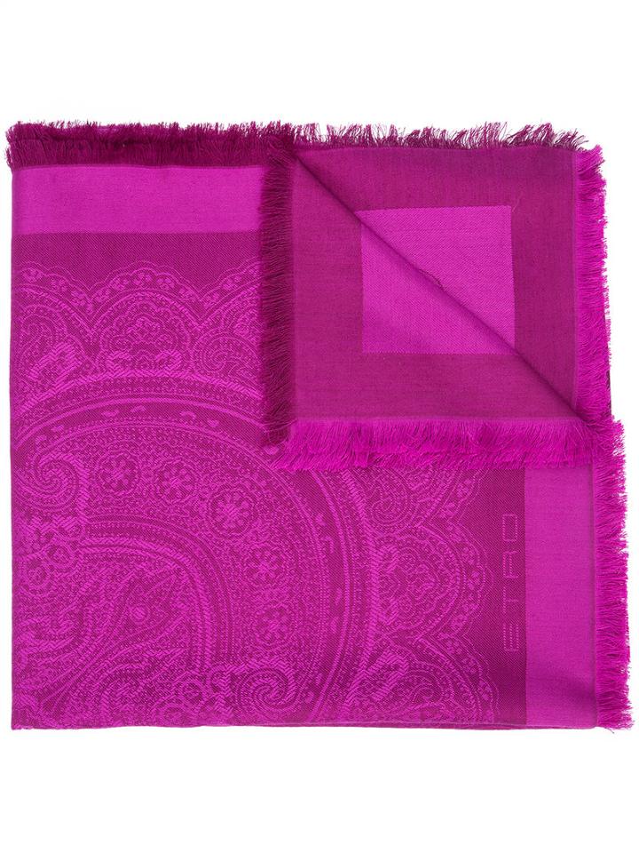 Etro - Fringed Shawl - Women - Silk/wool - One Size, Pink/purple, Silk/wool