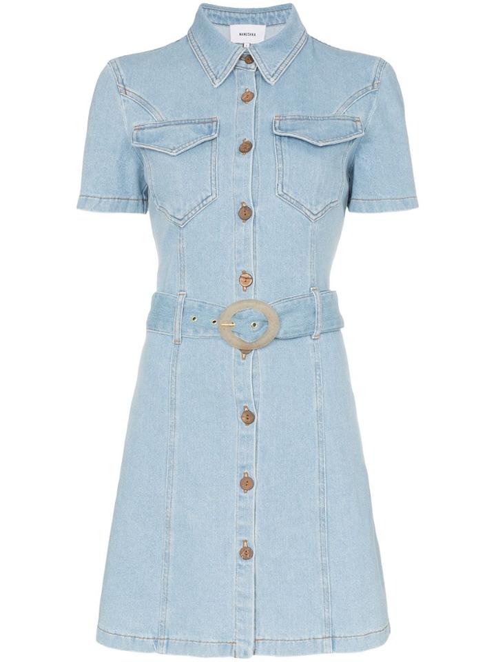 Nanushka Mora Belted Denim Dress - Blue