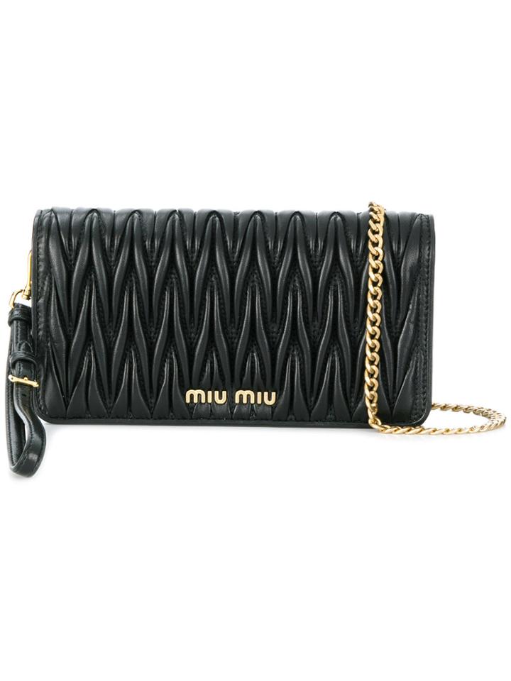 Miu Miu Matelassé Zip Clutch Bag - Black