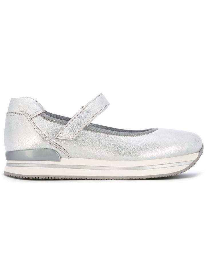 Hogan Stripe Platform Crossover Strap Ballerina Shoes