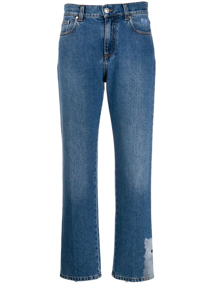 Msgm Cropped Cat Hem Jeans - Blue