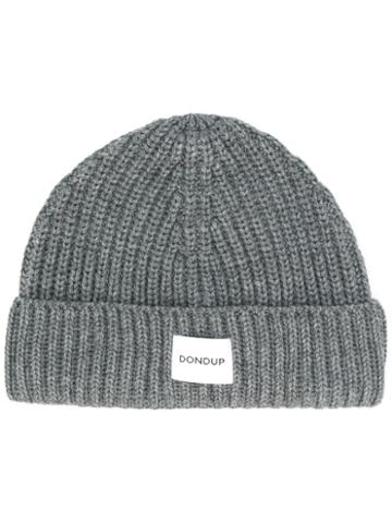 Dondup - Logo Patch Knitted Beanie - Men - Wool/acrylic - One Size, Grey, Wool/acrylic