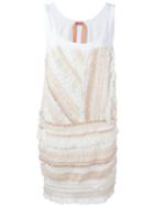 No21 Lace Stripes Sleeveless Shift Dress, Women's, Size: 40, White, Cotton/acetate/silk