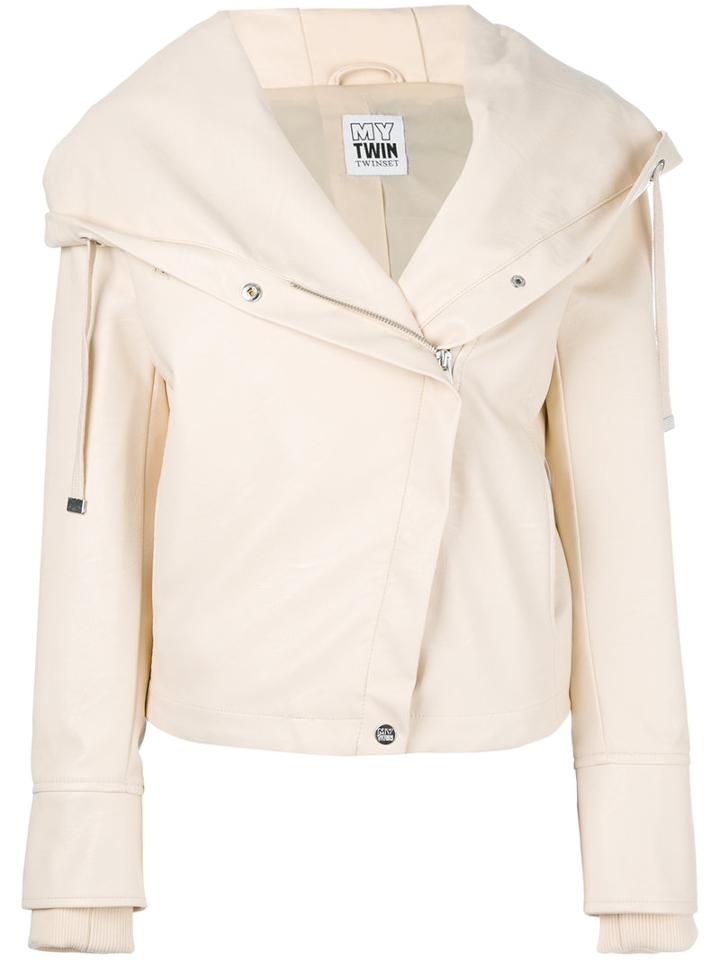 Twin-set Hooded Biker Jacket, Women's, Size: Xs, Nude/neutrals, Viscose/cotton/resin/polyester