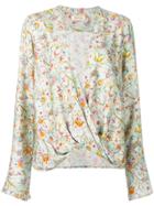 Black Coral Floral Print Twist Blouse - Green