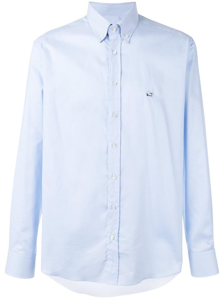 Etro - Embroidered Logo Shirt - Men - Cotton/linen/flax - 41, Blue, Cotton/linen/flax