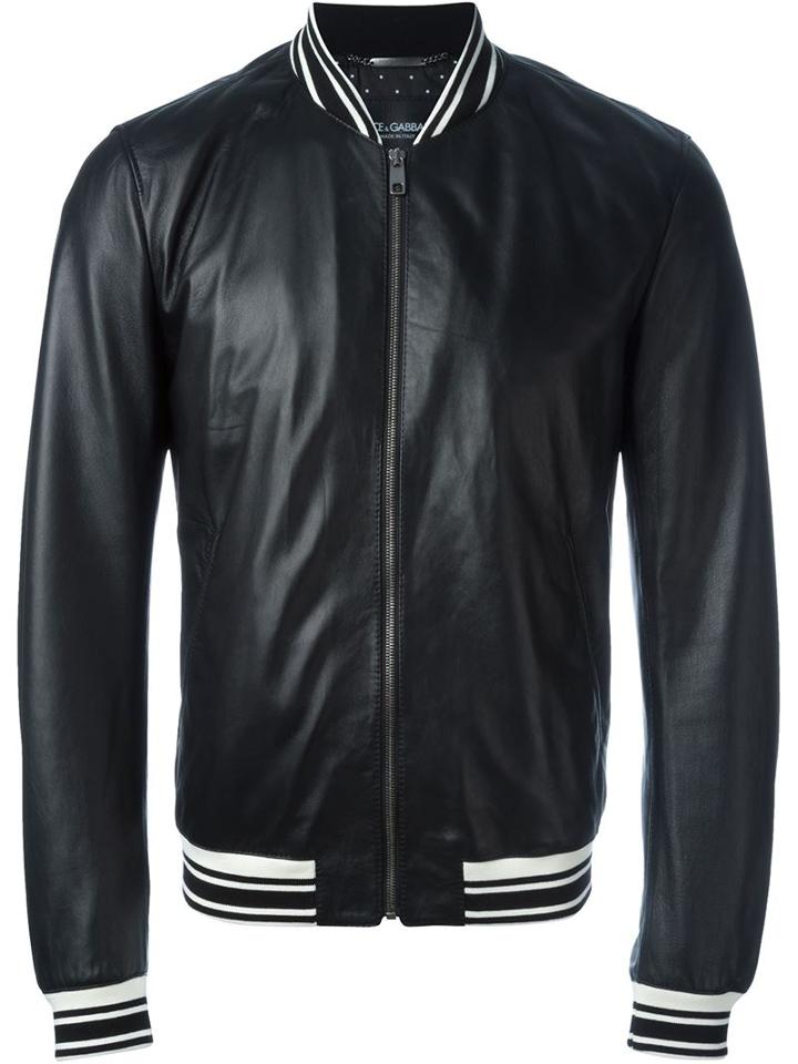 Dolce & Gabbana Classic Varsity Jacket, Men's, Size: 48, Black, Lamb Skin/acetate/cupro