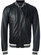 Dolce & Gabbana Classic Varsity Jacket, Men's, Size: 48, Black, Lamb Skin/acetate/cupro