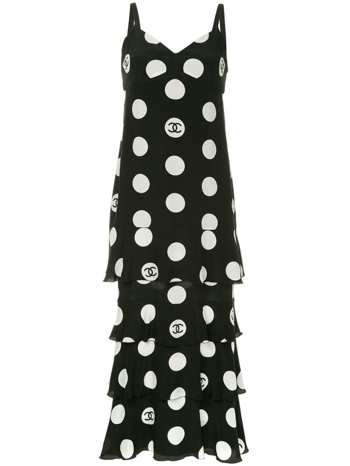 Chanel Vintage Polka-dot Tiered Dress - Black