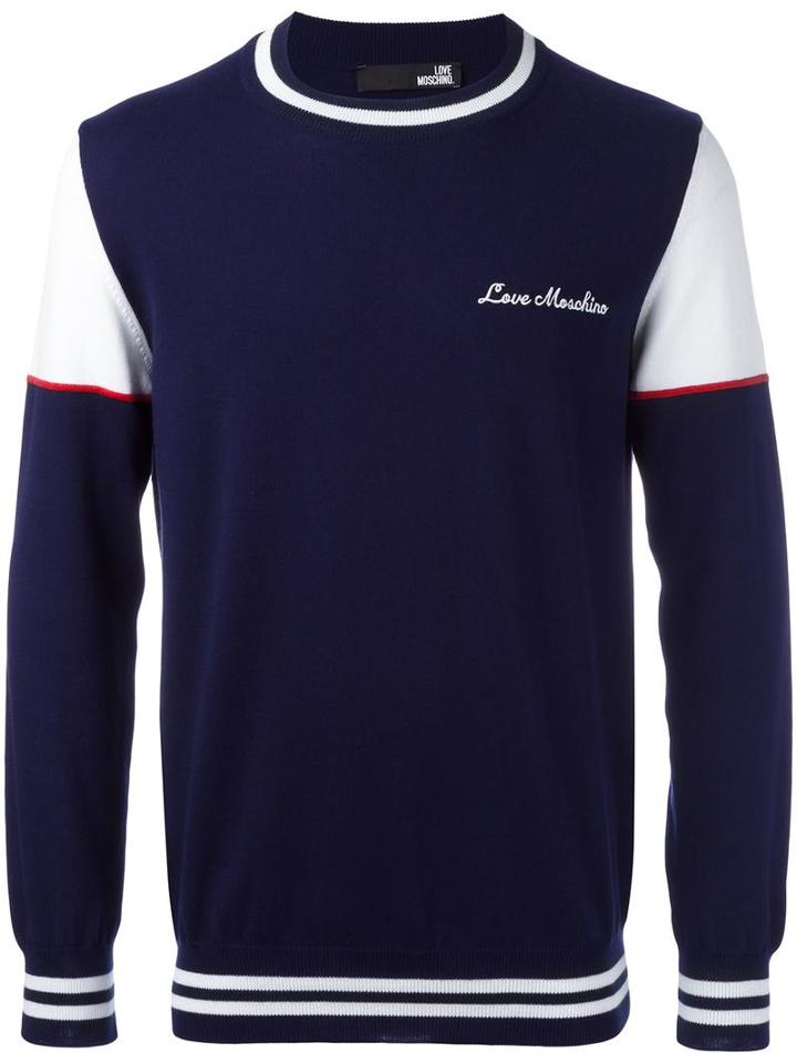 Love Moschino Crew Neck Sweatshirt, Men's, Size: Medium, Blue, Cotton