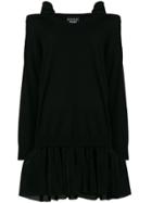 Boutique Moschino Cold Shoulder Tulle Skirted Sweater Dress - Black