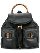 Gucci Vintage Bamboo Line Drawstring Backpack - Black