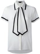 Alice+olivia Tied Neck Shortsleeved Shirt, Women's, Size: Large, White, Silk/spandex/elastane