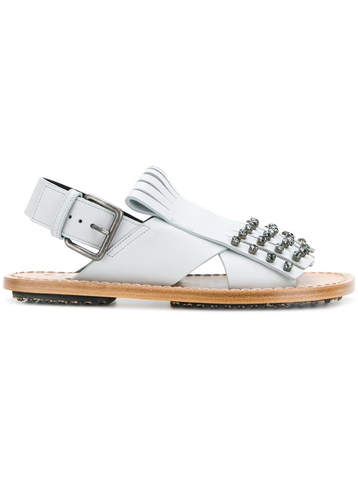 Marni Studded Fringed Sandals - Blue