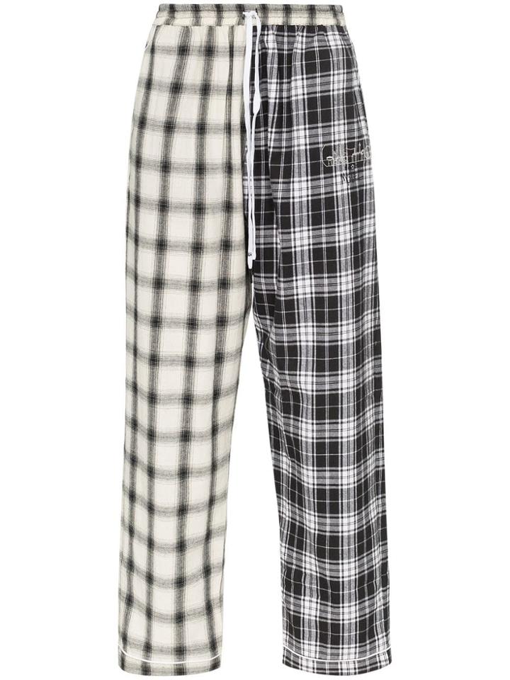 Liam Hodges Contrasting Leg Checked Loose Trousers - White