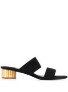 Salvatore Ferragamo Two-banded Flower Heel Sandals - Black