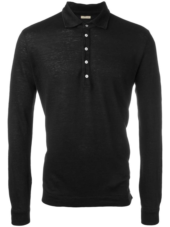 Massimo Alba Long Sleeve Polo Shirt, Men's, Size: Large, Black, Linen/flax
