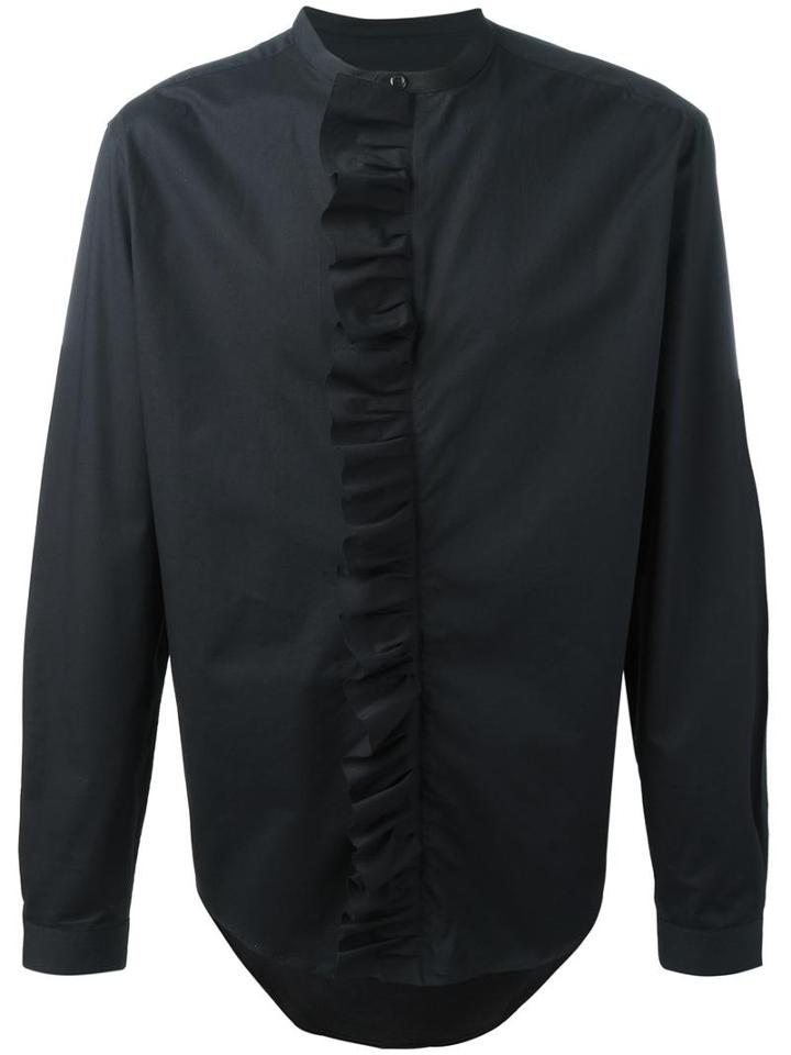 Christian Pellizzari Ruffle Detail Shirt, Men's, Size: 52, Black, Cotton