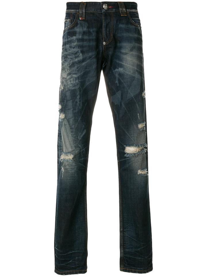 Philipp Plein Printed Straight-leg Jeans - Blue