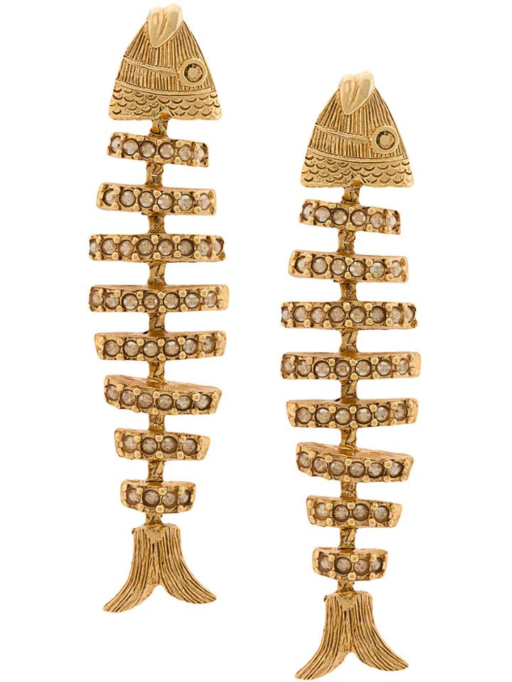 Oscar De La Renta Encrusted Pave Fish Earring - Metallic