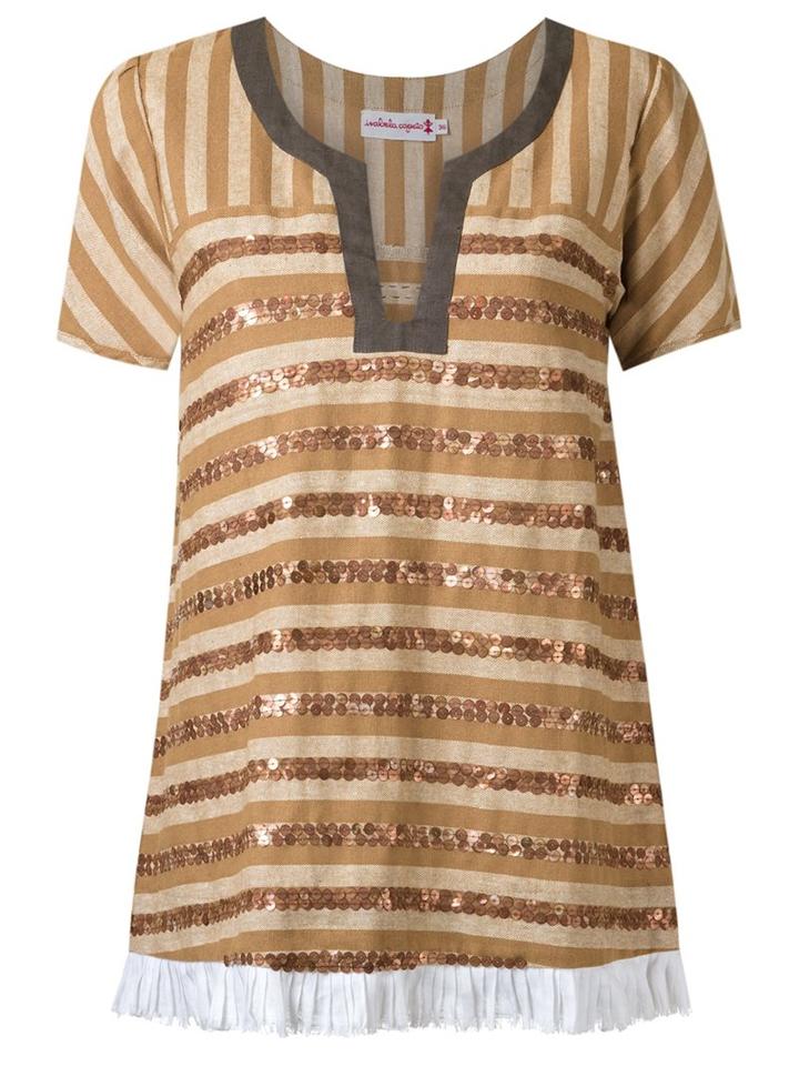 Isabela Capeto Linen Embroidered Top, Women's, Size: 40, Nude/neutrals, Linen/flax