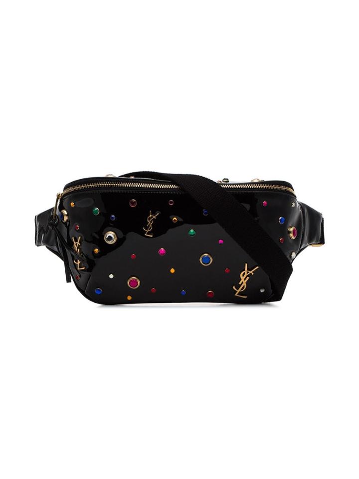 Saint Laurent Black Stone Embellished Patent Leather Belt Bag