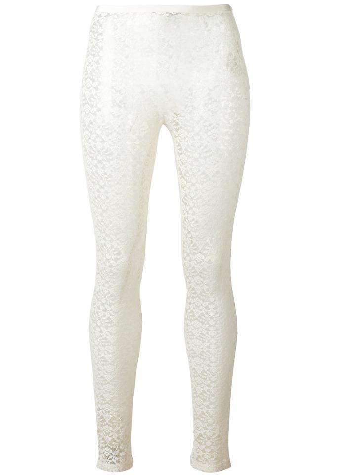 Stella Mccartney Sheer Lace Detail Leggings, Women's, Size: 42, White, Cotton/polyester