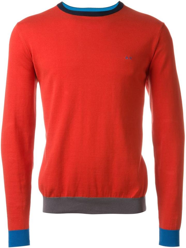 Sun 68 Cuff And Neck Trim Detail Giro Jumper, Men's, Size: S, Red, Cotton
