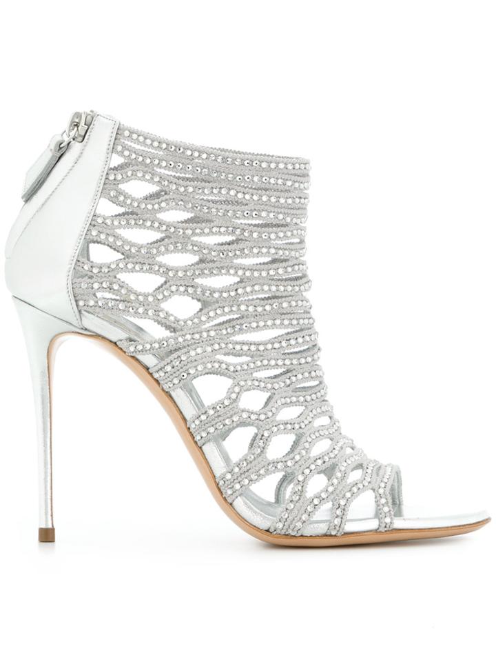 Casadei Embellished Cage Sandals - Metallic