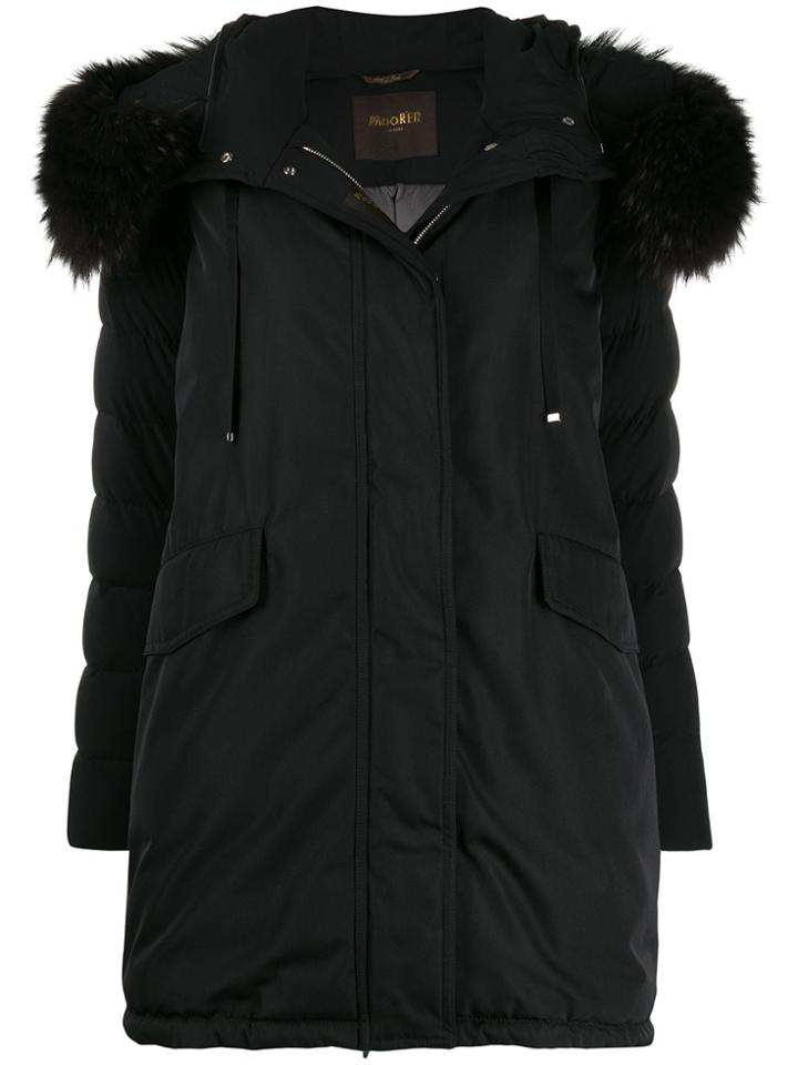 Moorer Zip-front Parka Coat - Black