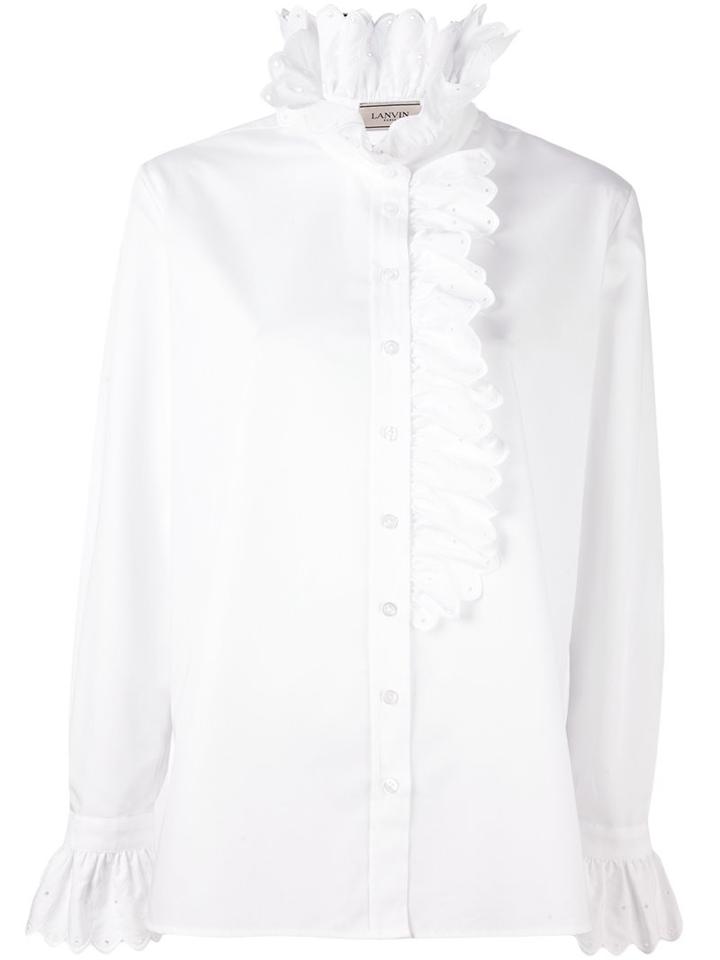Lanvin Frill Neck Shirt, Women's, Size: 42, White, Cotton