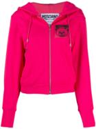 Moschino Logo Patch Zip-front Hoodie - Pink