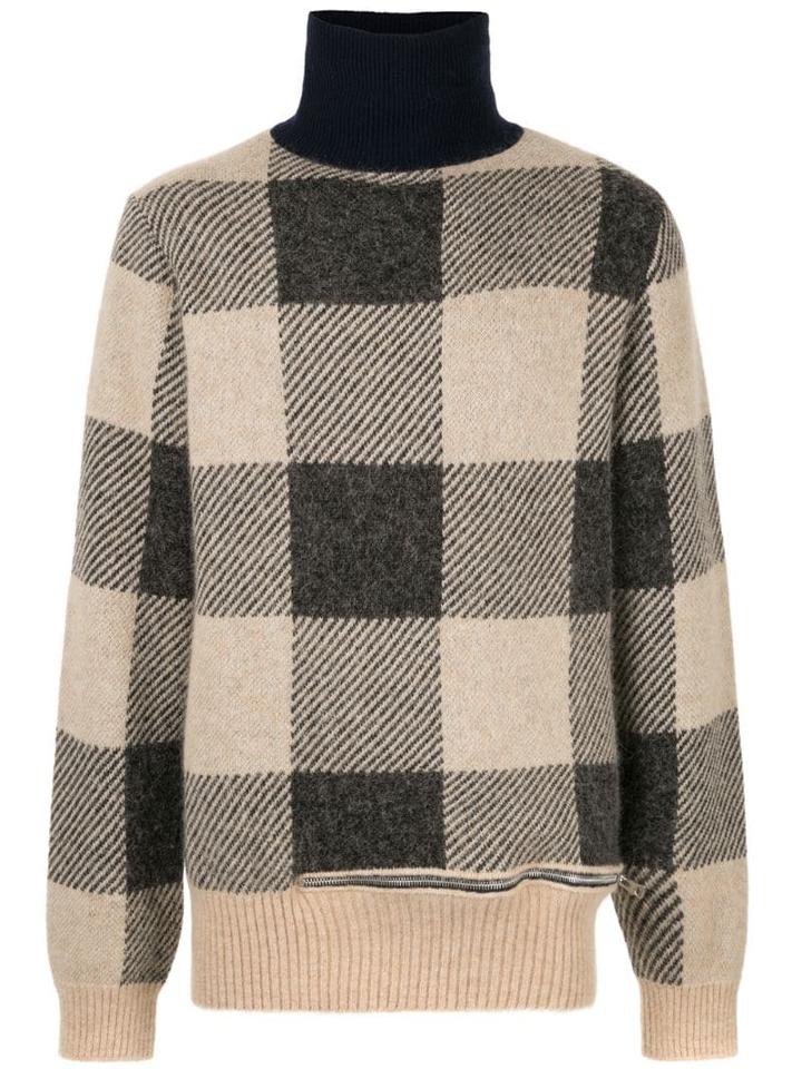 Sacai Checked Knit Jumper - Brown