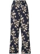 Ganni - Embroidered Floral Trousers - Women - Viscose - 42, Blue, Viscose
