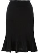 Alberta Ferretti Knitted Ruffle Hem Skirt, Women's, Size: 40, Black, Polyester/acetate/virgin Wool