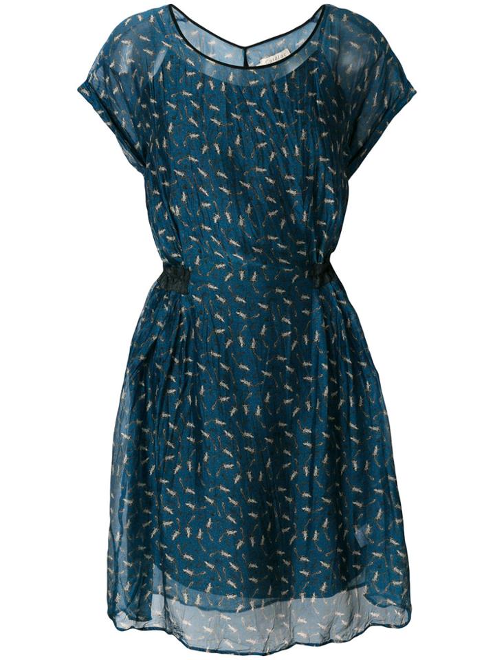 Cotélac Printed Gathered Waist Dress - Blue