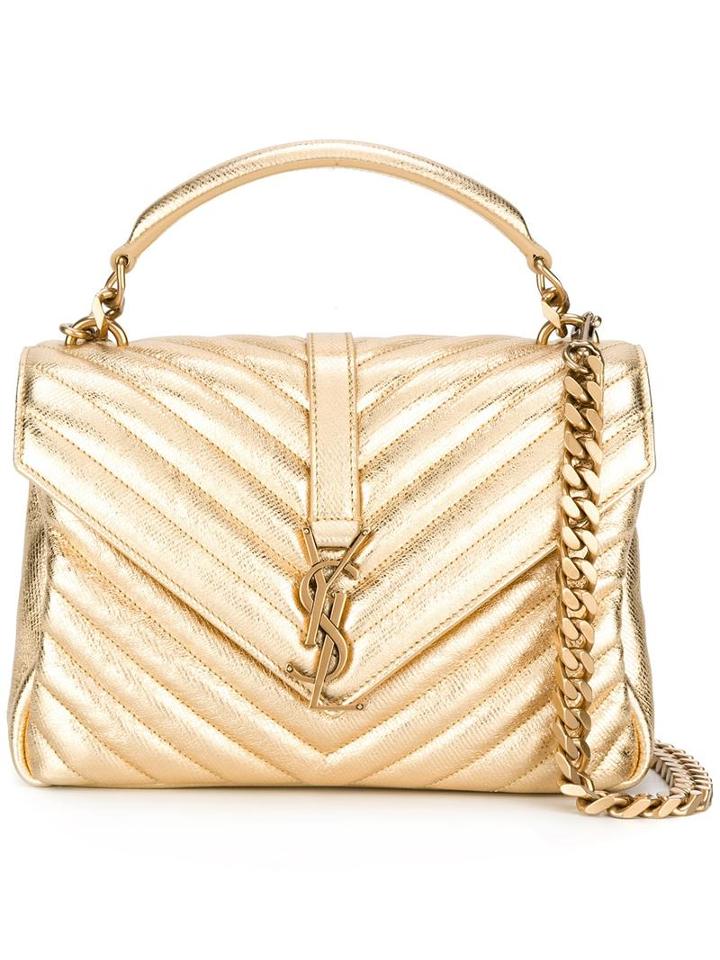 Saint Laurent Small Monogram Collège Satchel Bag, Women's, Grey, Leather/metal (other)